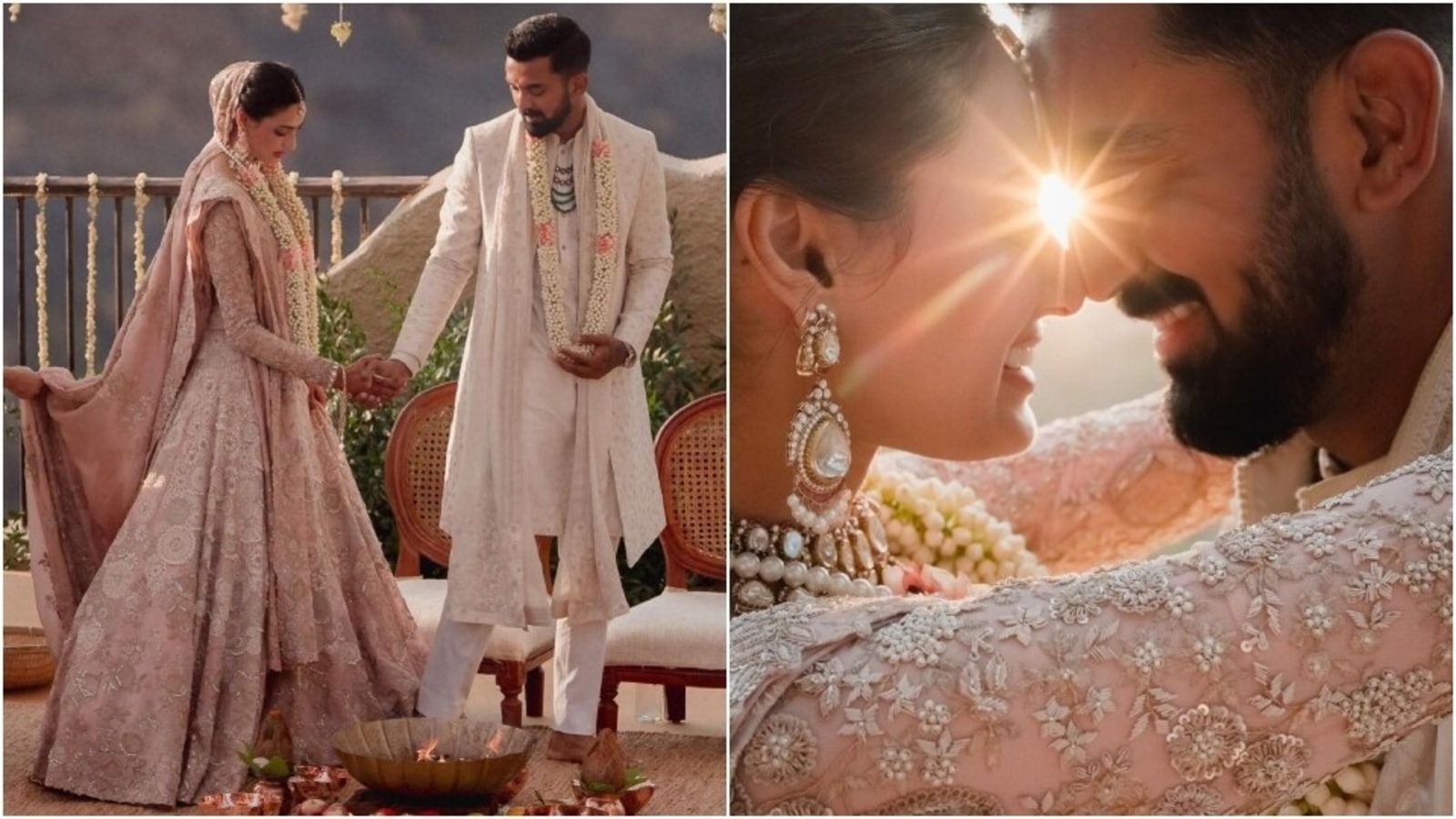 Athiya Shetty married KL Rahul in pink handmade wedding lehenga by