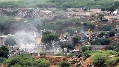 A demolition drive at Khori Gaon village, which came up on Aravalli land in Faridabad. (HT File) A demolition drive at Khori Gaon village, which came up on Aravalli land in Faridabad. (HT File)
