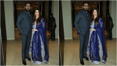Aishwarya Rai dons a blue anarkali to attend Subhash Ghai's birthday with Abhishek Bachchan. (HT Photo/Varinder Chawla) Aishwarya Rai dons a blue anarkali to attend Subhash Ghai's birthday with Abhishek Bachchan. (HT Photo/Varinder Chawla)