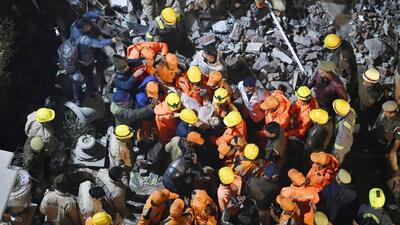 An aerial view of the site of the Lucknow building collapse on Tuesday. (DEEPAK GUPTA/HT PHOTO)