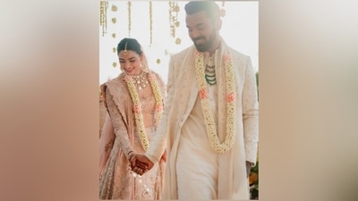 On Monday, Athiya Shetty and KL Rahul shared the news of their marriage on Instagram with beautiful pictures from the intimate ceremony held in front of a 70 people guest list. They also penned a note that read, "'In your light, I learn how to love…' Today, with our most loved ones, we got married in the home that's given us immense joy and serenity. With a heart full of gratitude and love, we seek your blessings on this journey of togetherness." (Instagram) On Monday, Athiya Shetty and KL Rahul shared the news of their marriage on Instagram with beautiful pictures from the intimate ceremony held in front of a 70 people guest list. They also penned a note that read, "'In your light, I learn how to love…' Today, with our most loved ones, we got married in the home that's given us immense joy and serenity. With a heart full of gratitude and love, we seek your blessings on this journey of togetherness." (Instagram)