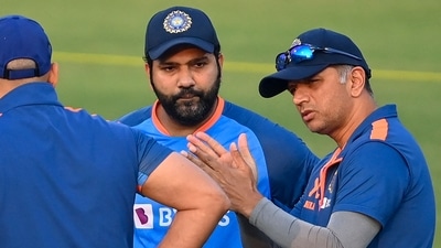 India's coach Rahul Dravid (R) and captain Rohit Sharma (C) attend a practice session at the Holkar Cricket Stadium in Indore on January 23, 2023, on the eve of their third and final one-day international (ODI) cricket match against New Zealand. (Photo by Punit PARANJPE / AFP) (AFP) India's coach Rahul Dravid (R) and captain Rohit Sharma (C) attend a practice session at the Holkar Cricket Stadium in Indore on January 23, 2023, on the eve of their third and final one-day international (ODI) cricket match against New Zealand. (Photo by Punit PARANJPE / AFP) (AFP)