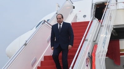 Republic Day 2023: Egypt's President Abdel Fattah al-Sisi arrived in India. (Twitter) Republic Day 2023: Egypt's President Abdel Fattah al-Sisi arrived in India. (Twitter)