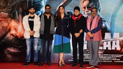 Bholaa also stars Deepak Dobriyal in a not-so-easily recognisable role and Sanjay Mishra in a pivotal role. Both of them made their appearance at the event. (Varinder Chawla) Bholaa also stars Deepak Dobriyal in a not-so-easily recognisable role and Sanjay Mishra in a pivotal role. Both of them made their appearance at the event. (Varinder Chawla)