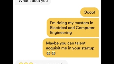 Twitter user Adnaan shared this screenshot of his conversation on Bumble regarding the job. (Twitter/@theadnaankhan)