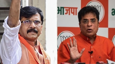 Shiv Sena (UBT) leader Sanjay Raut and BJP leader Kirit Somaiya. Shiv Sena (UBT) leader Sanjay Raut and BJP leader Kirit Somaiya.