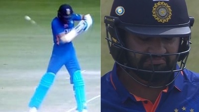 Rohit Sharma reacts to Shubman Gill's carnage. (Twitter) Rohit Sharma reacts to Shubman Gill's carnage. (Twitter)