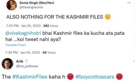 Twitter questions about The Kashmir Files after Oscars nomination. Twitter questions about The Kashmir Files after Oscars nomination.