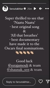 Farhan Akhtar also congratulated the team of RRR.