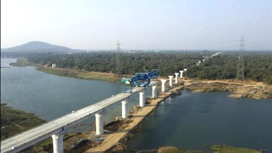 Works of first river bridge on bullet train corridor gain momentum