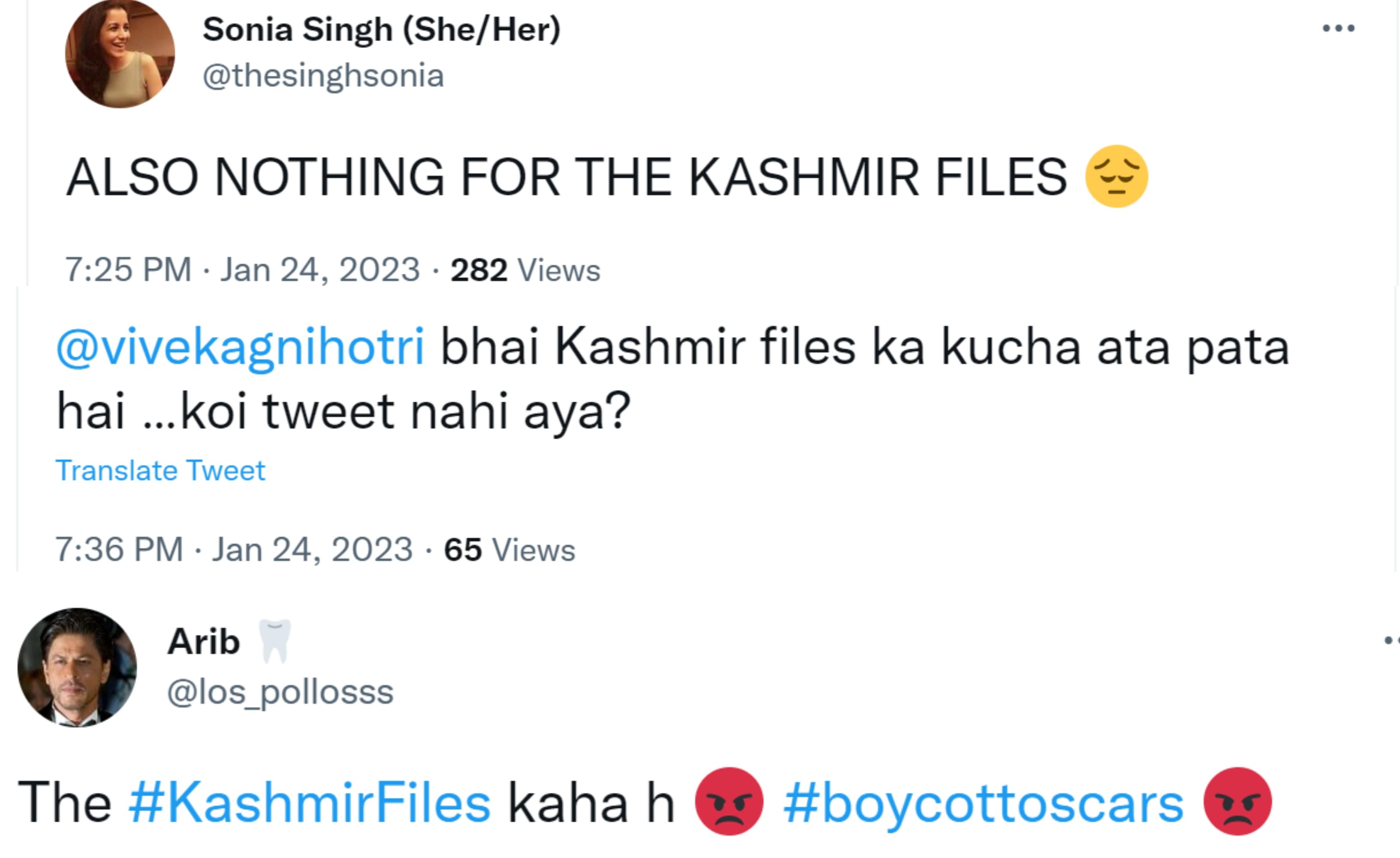 Twitter questions about The Kashmir Files after Oscars nomination.