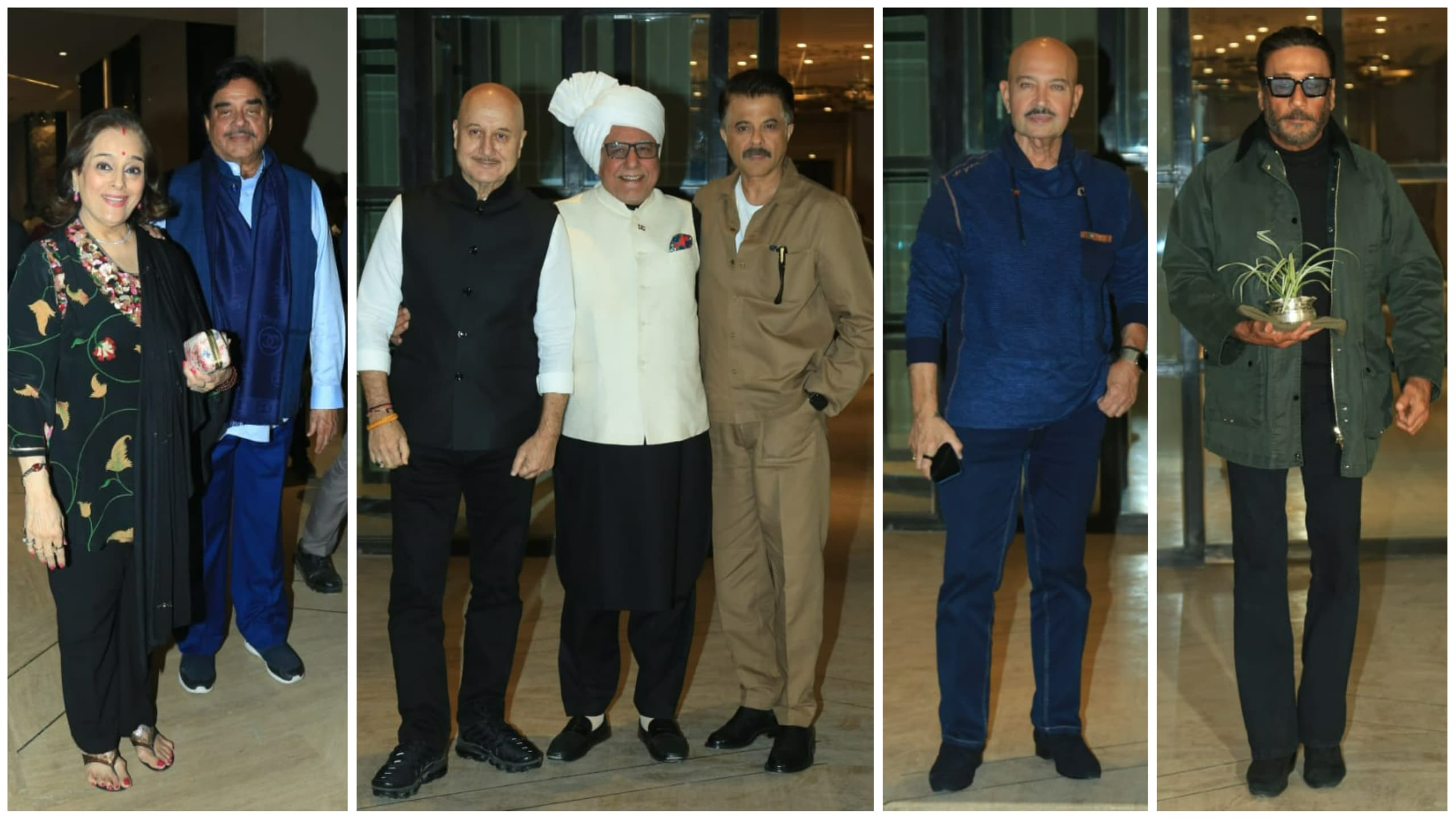 Shatrughan Sinha with wife, Anupam Kher and Anil Kapoor, Rakesh Roshan and Jackie Shroff at Subhash Ghai's birthday bash. (Varinder Chawla)