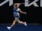 Aryna Sabalenka of Belarus plays a forehand return to Donna Vekic of Croatia during their quarterfinal match at the Australian Open tennis championship in Melbourne, Australia, Wednesday, Jan. 25, 2023. (AP Photo/Ng Han Guan)(AP) Aryna Sabalenka of Belarus plays a forehand return to Donna Vekic of Croatia during their quarterfinal match at the Australian Open tennis championship in Melbourne, Australia, Wednesday, Jan. 25, 2023. (AP Photo/Ng Han Guan)(AP)