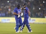 India's captain Rohit Sharma, left, receives a pat on his back from teammate Virat Kohli (AP) India's captain Rohit Sharma, left, receives a pat on his back from teammate Virat Kohli (AP)