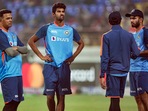 Indian cricket coach Rahul Dravid with Indian players Washington Sundar and Jitesh Sharma(PTI) Indian cricket coach Rahul Dravid with Indian players Washington Sundar and Jitesh Sharma(PTI)