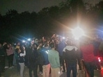 Students stand outside the JNUSU office alleging that the JNU administration has cut off electricity supply to prevent the screening of BBC documentary on Tuesday, (PTI) Students stand outside the JNUSU office alleging that the JNU administration has cut off electricity supply to prevent the screening of BBC documentary on Tuesday, (PTI)