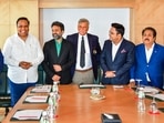 Board of Control for Cricket in India (BCCI) President Roger Binny with Vice-President Rajeev Shukla, Joint Secretary Devajit Saikia, Treasurer Ashish Shelar and Secretary Jay Shah along and IPL Governing Council Chairman Arun Dhumal during a meeting announcing the successful bidders for the inaugural edition of the Women's Indian Premier League(PTI) Board of Control for Cricket in India (BCCI) President Roger Binny with Vice-President Rajeev Shukla, Joint Secretary Devajit Saikia, Treasurer Ashish Shelar and Secretary Jay Shah along and IPL Governing Council Chairman Arun Dhumal during a meeting announcing the successful bidders for the inaugural edition of the Women's Indian Premier League(PTI)