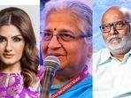 Actor Raveena Tandon has been conferred with the Padma Shri, while author Sudha Murty has been awarded the Padma Bhushan. Music composer MM Keeravani has been conferred with Padma Shri. Actor Raveena Tandon has been conferred with the Padma Shri, while author Sudha Murty has been awarded the Padma Bhushan. Music composer MM Keeravani has been conferred with Padma Shri.