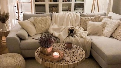 Add texture to your rooms: A room with a variety of textures feels more inviting and cosy. You can add texture to a room through the use of different fabrics, such as a plush rug or a knitted throw. (Pinterest) Add texture to your rooms: A room with a variety of textures feels more inviting and cosy. You can add texture to a room through the use of different fabrics, such as a plush rug or a knitted throw. (Pinterest)