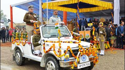 Chief minister Sukhvinder Singh Sukhu inspecting the parade during Himachal Pradesh’s 53rd Statehood Day celebrations in Hamirpur on Wednesday. (HT Photo) Chief minister Sukhvinder Singh Sukhu inspecting the parade during Himachal Pradesh’s 53rd Statehood Day celebrations in Hamirpur on Wednesday. (HT Photo)