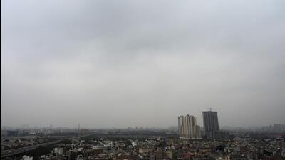 Dark clouds hover over the city skyline. (Sunil Ghosh/HT Photo)