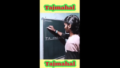 The image, taken from the viral Instagram video, shows the artist drawing Taj Mahal from the monument's spelling. (Instagram/@akdev__art_)