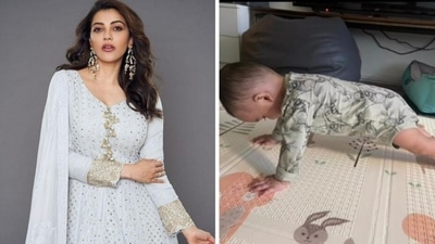 Kajal Aggarwal' son Neil does plank exercise. Kajal Aggarwal' son Neil does plank exercise.