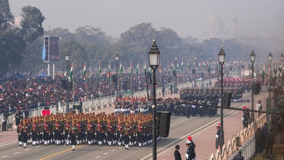 Republic Day 2023: Contingents of the Indian Armed Forces march past during the full dress rehearsal of the Republic Day Parade 2023, at Kartavya Path in Delhi, (PTI) Republic Day 2023: Contingents of the Indian Armed Forces march past during the full dress rehearsal of the Republic Day Parade 2023, at Kartavya Path in Delhi, (PTI)