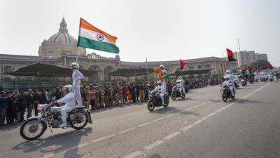 Uttar Pradesh Home Guards Dare Devils perform during the full dress rehearsal of the Republic Day Parade 2023, in front of Vidhan Bhawan in Lucknow. Here are India's Republic Day Parade facts we bet you did not know (PTI Photo/Nand Kumar) Uttar Pradesh Home Guards Dare Devils perform during the full dress rehearsal of the Republic Day Parade 2023, in front of Vidhan Bhawan in Lucknow. Here are India's Republic Day Parade facts we bet you did not know (PTI Photo/Nand Kumar)