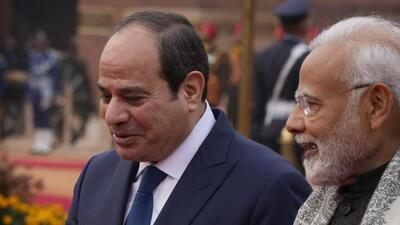 Prime Minister Narendra Modi talks with Egyptian President Abdel Fattah El-Sisi during his ceremonial reception at the presidential palace, in New Delhi.El-Sisi will be the Chief Guest on the country's annual Republic Day parade on Thursday. (AP) Prime Minister Narendra Modi talks with Egyptian President Abdel Fattah El-Sisi during his ceremonial reception at the presidential palace, in New Delhi.El-Sisi will be the Chief Guest on the country's annual Republic Day parade on Thursday. (AP)