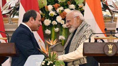 Prime Minister Narendra Modi with Egyptian President Abdel Fattah El-Sisi on Wednesday. (Sanjeev Verma/HT Photo) Prime Minister Narendra Modi with Egyptian President Abdel Fattah El-Sisi on Wednesday. (Sanjeev Verma/HT Photo)