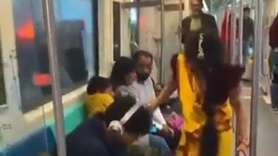 Screengrab of the viral video of Noida metro. (Twitter) Screengrab of the viral video of Noida metro. (Twitter)