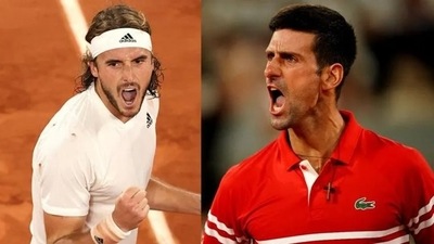 Stefanos Tsitsipas and Novak Djokovic Stefanos Tsitsipas and Novak Djokovic