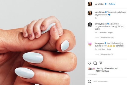 Paris Hilton shared her baby news on Instagram.