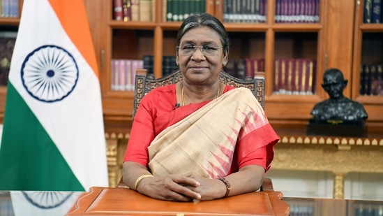 President Droupadi Murmu addresses the nation on the eve of the 74th Republic Day, in New Delhi on Wednesday. (ANI Photo)