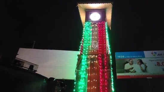 The famous clock tower at Lal Chowk in Jammu and Kashmir's Srinagar has been illuminated in Tricolour ahead of Republic Day.(ANI)