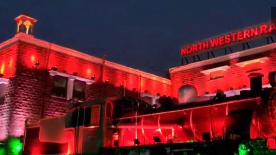 The North Western Railways office in Jodhpur is illuminated to mark India's 74th Republic Day.(ANI)