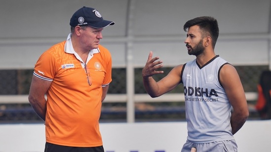 Indian team captain Manpreet Singh with head coach Graham Reid during a practice session (PTI)