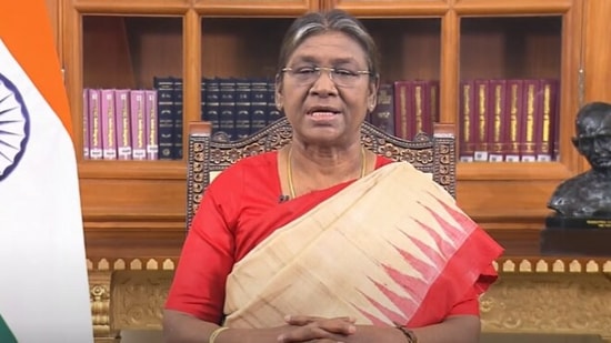 President Droupadi Murmu addresses the nation on the eve of 74th Republic Day.(Twitter/ANI) President Droupadi Murmu addresses the nation on the eve of 74th Republic Day.(Twitter/ANI)