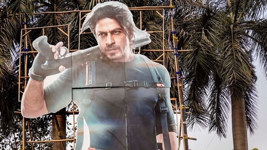 Shahrukh Khan's film Pathaan released on Wednesday, Jan. 25, 2023. (PTI Photo/Kunal Patil)(PTI) Shahrukh Khan's film Pathaan released on Wednesday, Jan. 25, 2023. (PTI Photo/Kunal Patil)(PTI)