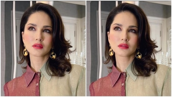 Sunny opted for a minimal makeup look to complement her attire. In pink eyeshadow, black eyeliner, black kohl, mascara-laden eyelashes, drawn eyebrows, contoured cheeks and a shade of red lipstick, Sunny aced the look to perfection.&nbsp;(Instagram/@sunnyleone)