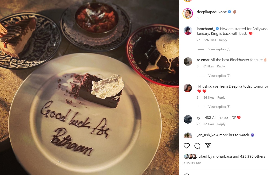 Deepika Padukone shared a photo of desserts presumingly from Pathaan screening.