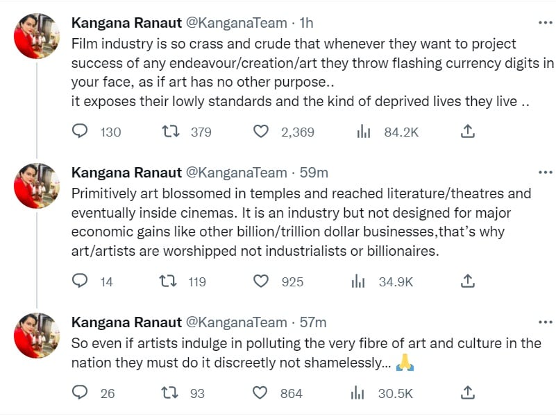 Kangana Ranaut's new tweets on Wednesday.
