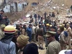 Six residential buildings collapsed during basement excavation work in Agra's Dhuliya Ganj.