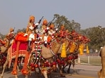 The ‘mahila praharis’ squad marched from Vijay Chowk to the Red Fort through Kartavya Path during the parade. (Twitter/stc bsf jodhpur) The ‘mahila praharis’ squad marched from Vijay Chowk to the Red Fort through Kartavya Path during the parade. (Twitter/stc bsf jodhpur)