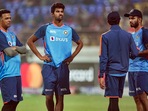 Head coach Rahul Dravid with Washington Sundar, Ruturaj Gaikwad and Jitesh Sharma before a T20I match(PTI) Head coach Rahul Dravid with Washington Sundar, Ruturaj Gaikwad and Jitesh Sharma before a T20I match(PTI)