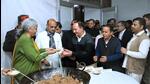Union finance minister Nirmala Sitharaman distributes halwa to the members of Budget Press during the halwa ceremony ahead of the lock in process of the Budget preparation, in New Delhi on Thursday. (ANI) Union finance minister Nirmala Sitharaman distributes halwa to the members of Budget Press during the halwa ceremony ahead of the lock in process of the Budget preparation, in New Delhi on Thursday. (ANI)