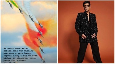 Filmmaker Karan Johar posted a suggestive picture with the caption, "Ae watan mere watan aabad rahe tu! Wishing everyone a very happy republic day- may we soar higher in stregth, love, peace and success... together!" (Instagram/@karanjohar) Filmmaker Karan Johar posted a suggestive picture with the caption, "Ae watan mere watan aabad rahe tu! Wishing everyone a very happy republic day- may we soar higher in stregth, love, peace and success... together!" (Instagram/@karanjohar)