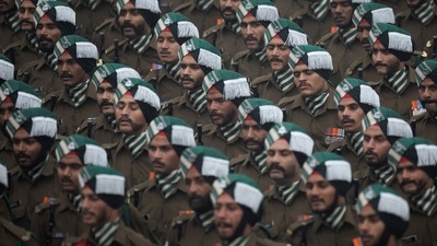 Indian soldiers march during the Republic Day parade in New Delhi. (REUTERS)