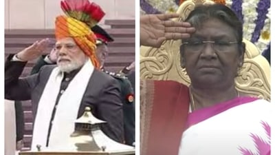 PM Modi wore Rajasthani turban on the occasion of the 74th Republic Day. President Droupadi Murmu wore an Odisha Silk.